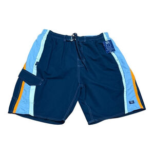 TST Swim Trunks Mens XL Blue Orange Board Shorts Quick Dry Mesh Lined Pocket